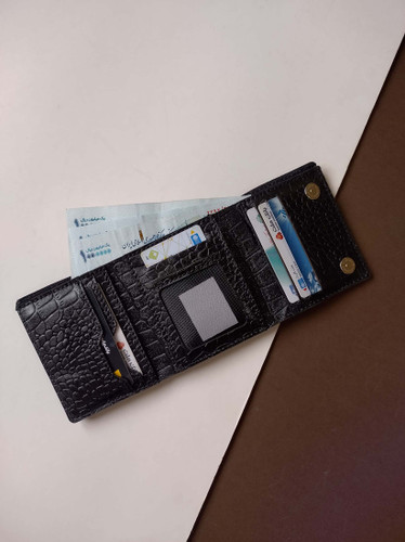 کیف پول جیبی ۳لت چرم طبیعی گاوی مدل کاج